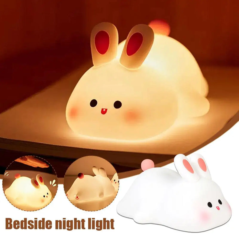 Big Face Rabbit Night Light, lâmpada de brinquedo recarregável, lâmpada de silicone, decoração bonita, macio, cabeceira.