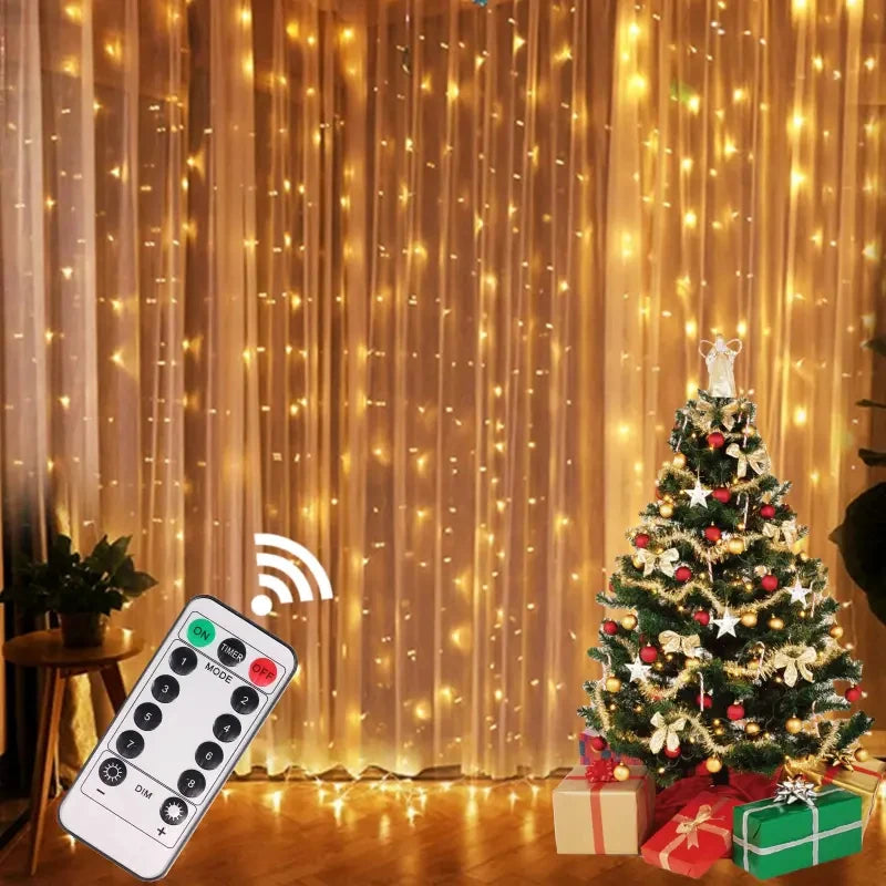 Cascata de cortina de janela com controle remoto, USB Power, Fairy Lights, Luzes LED, Decoração de Natal